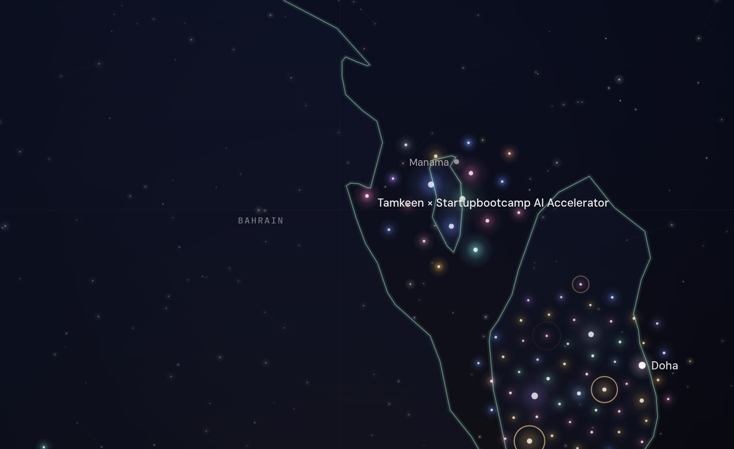 The GCC funding map around Tamkeen × Startupbootcamp AI Accelerator, Bahrain
